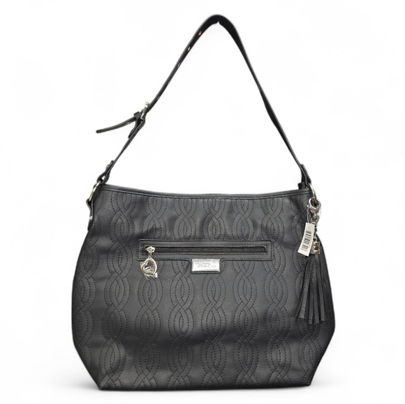 Bella Russo Handbags - Bella Russo Black Faux Leather Shoulder bag w/Tassel NWT Adj Strap Heart Charms